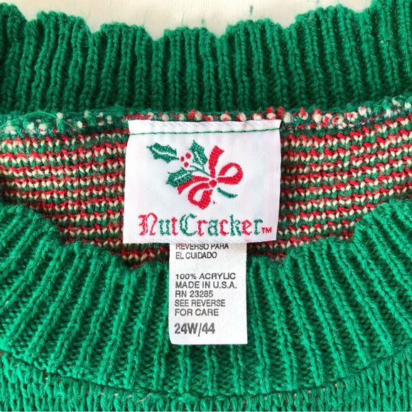 Vintage Nutcracker Green Teddy Bear Santa Patterned Christmas Sweater Size 24W - Picture 7 of 13